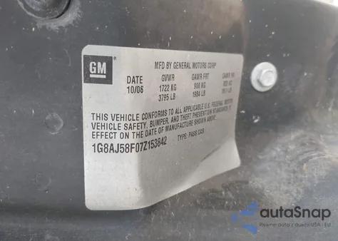 2007 Saturn Ion 2 z USA, uszkodzony, nr VIN 1G8AJ58F07Z153842